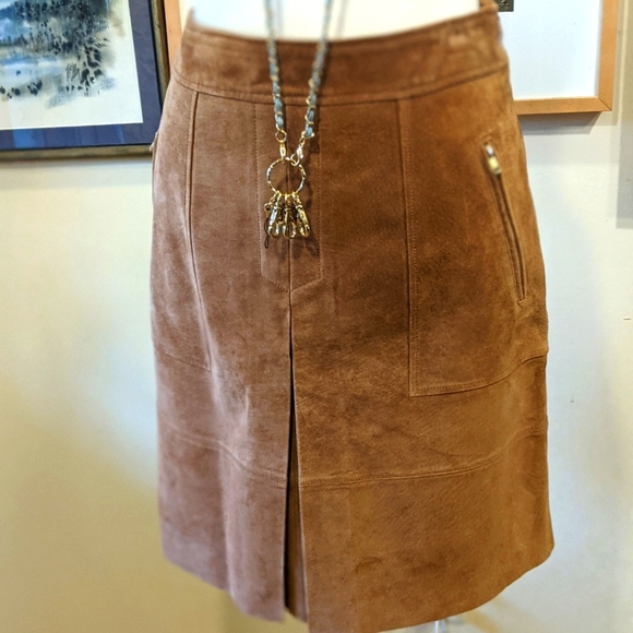 NWT Loft Leather midi Skirt with pockets Boho camel color size 2 - Picture 1 of 13